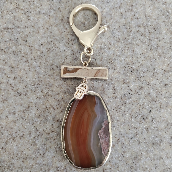 Glass Pendant & 14K Gold Plated Charm Keychain - Picture 1 of 2